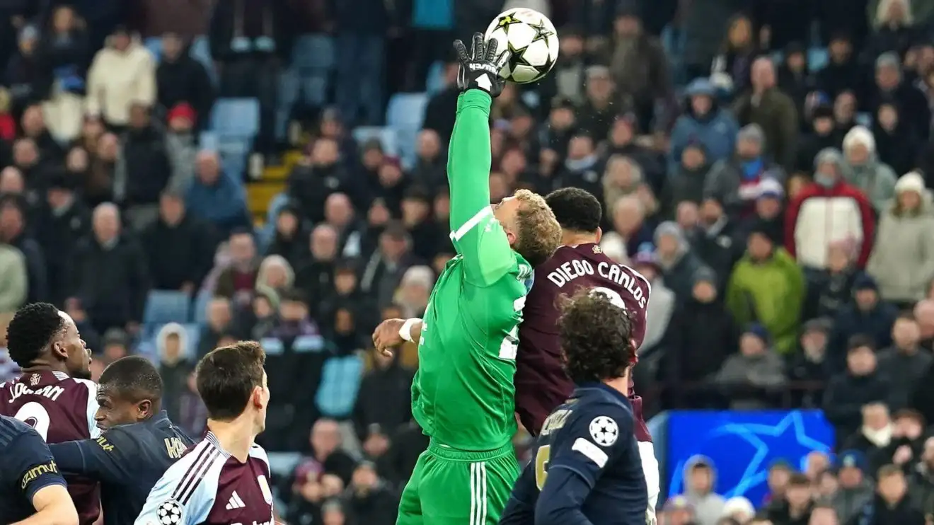 Aston Villa pair curse 'soft' European referees after winless run continues 1 Diego Carlos 'foul' during Suite v Juventus