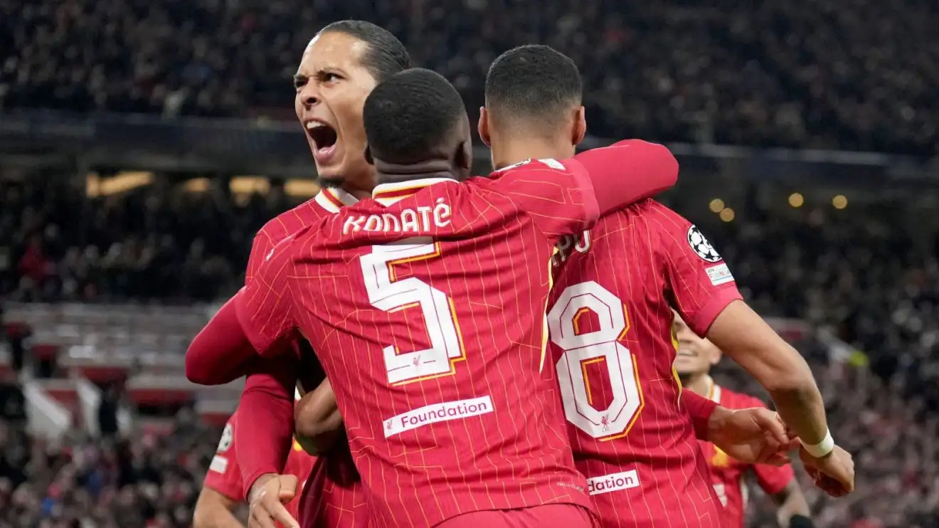 Liverpool captain Virgil van Dijk celebrates Cody Gakpo's goal against Real Madrid