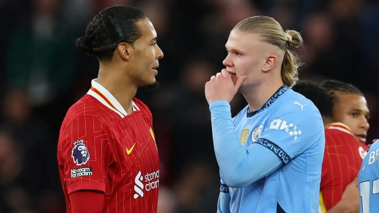 Liverpool 'bottling' impossible but Manchester City points deduction chances 'fast diminishing' 1 Liverpool defender Virgil van Dijk talks to Manchester City void striker Erling Haaland