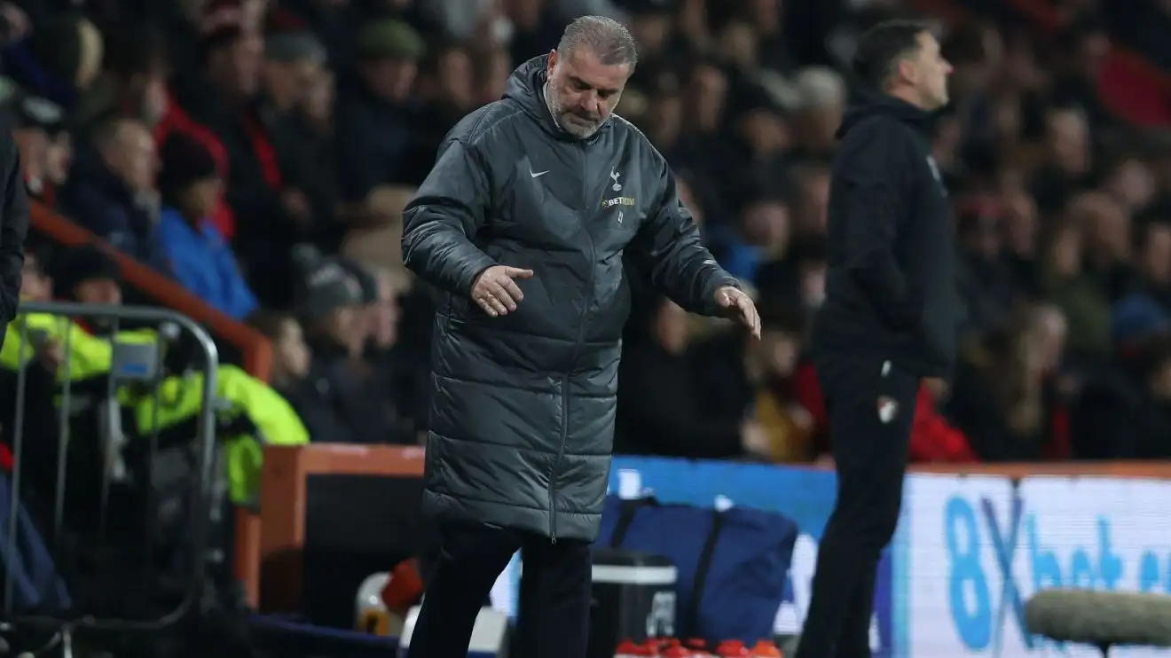 Ange Postecoglou reacts during Spurs' defeat at Bournemouth