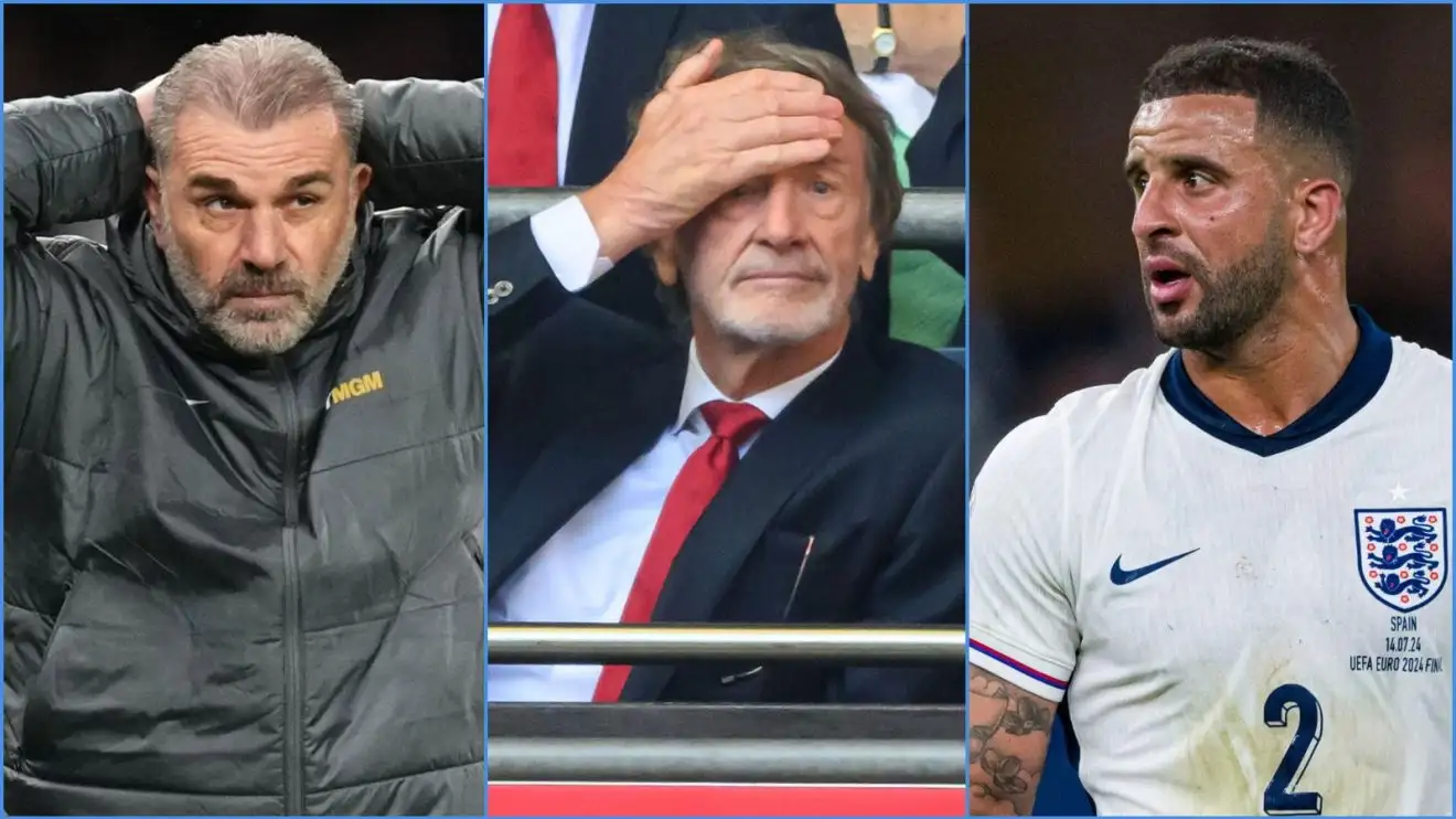 Spurs coach Ange Postecoglou, Manchester United co-owner Sir Jim Ratcliffe and England's Kyle Walker