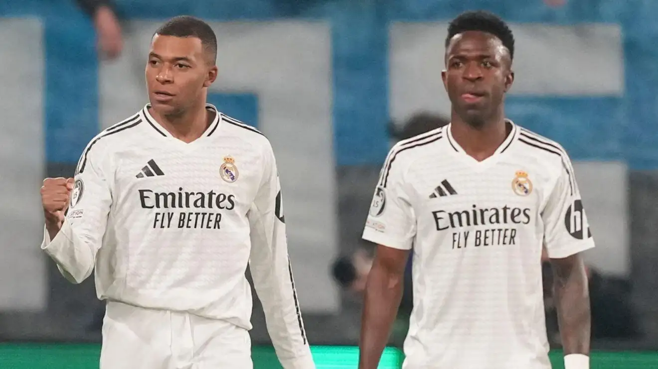 Real Madrid forwards Kylian Mbappe and Vinicius Junior