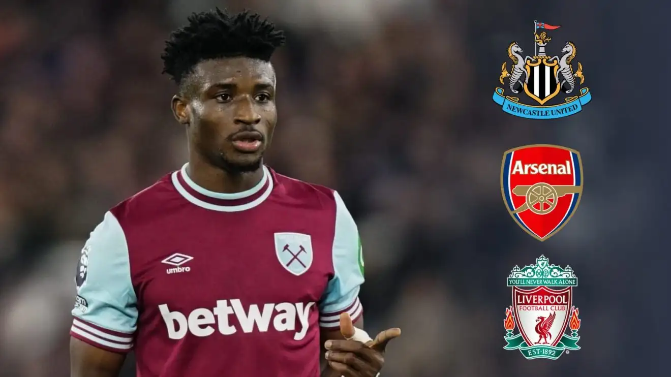 Arsenal, Liverpool to 'test West Ham's resolve' in January but Newcastle will 'compete' for £90m star 1 Mohammed Kudus with the Newcastle, Tool kit and also Liverpool badges