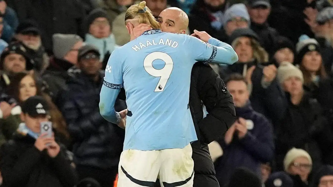 Man City smash West Ham: Guardiola says 'win will help us' but champions 'still not at our best' 1 Guy Metropolitan manager Pep Guardiola hugs Erling Haaland