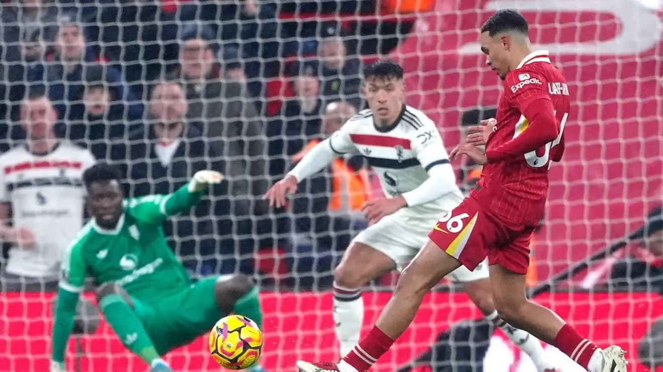 Liverpool should sell 'lazy, shoddy' Trent in January; they 'would've been better with 10 men' v Man Utd 1 Liverpool defender Trent Alexander-Arnold shoots versus Manchester United