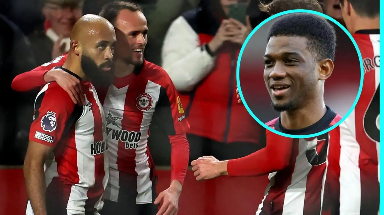 Man Utd: Bryan Mbeumo celebrates and Amad Diallo in a circle