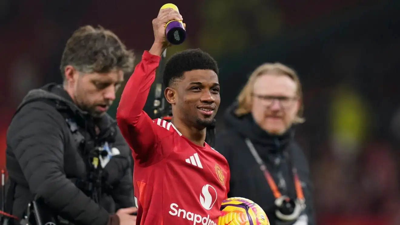 Amad Diallo celebrates his match-winning hat-trick for Manchester United against Southampton