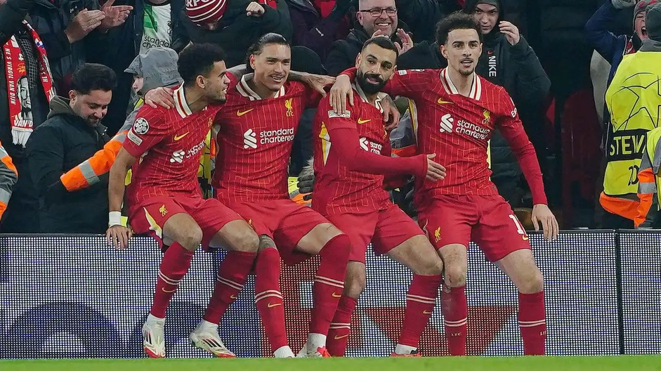 Mo Salah celebrates Liverpool goal