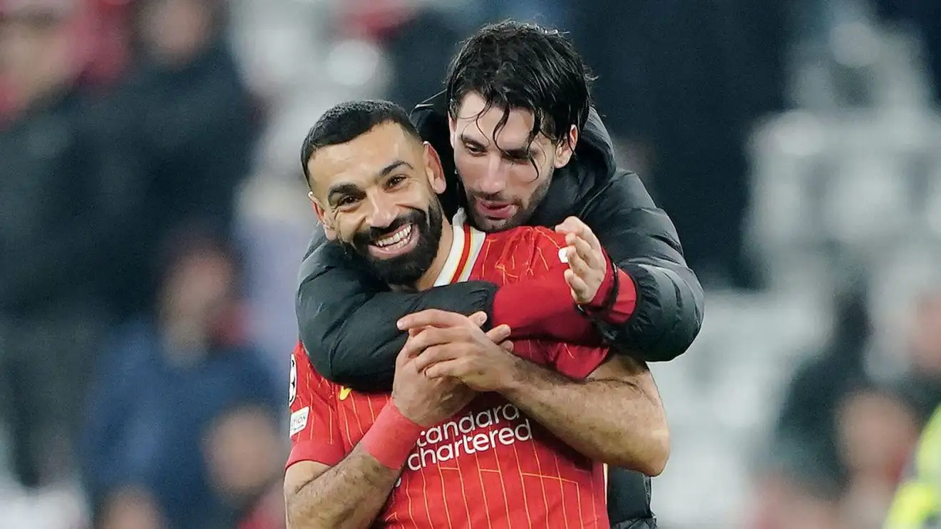 Liverpool players Mo Salah and Dominik Szoboszlai celebrate against Lille