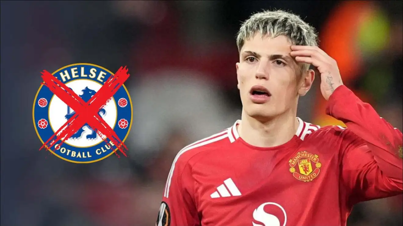 Man Utd dealt Garnacho blow as Maresca 'happy with wingers' at Chelsea with youth player favoured 1 Alejandro Garnacho with a red cross over the Chelsea badge