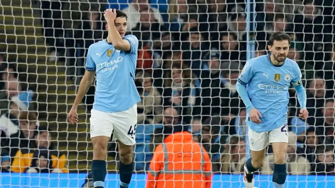 Abdukodir Khusanov reacts after an early error gifts Chelsea a goal on his Manchester City debut