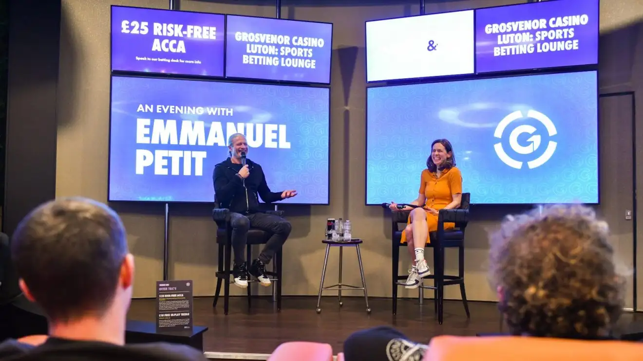 Rashford 'ambition' questioned after 'disappearing' from Man Utd after signing 'big mega money contract' 1 Medley legend Emmanuel Petit conversing at the newfangled Sports Betting Lounge at Grosvenor Casino Luton