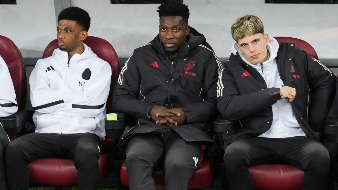 Man Utd 'under attack' as Chelsea 'returning in coming hours' with Alejandro Garnacho offer 1 Individual Utd triad Alejandro Garnacho, Andre Onana and Amad Diallo sit on the church bench previously a suit