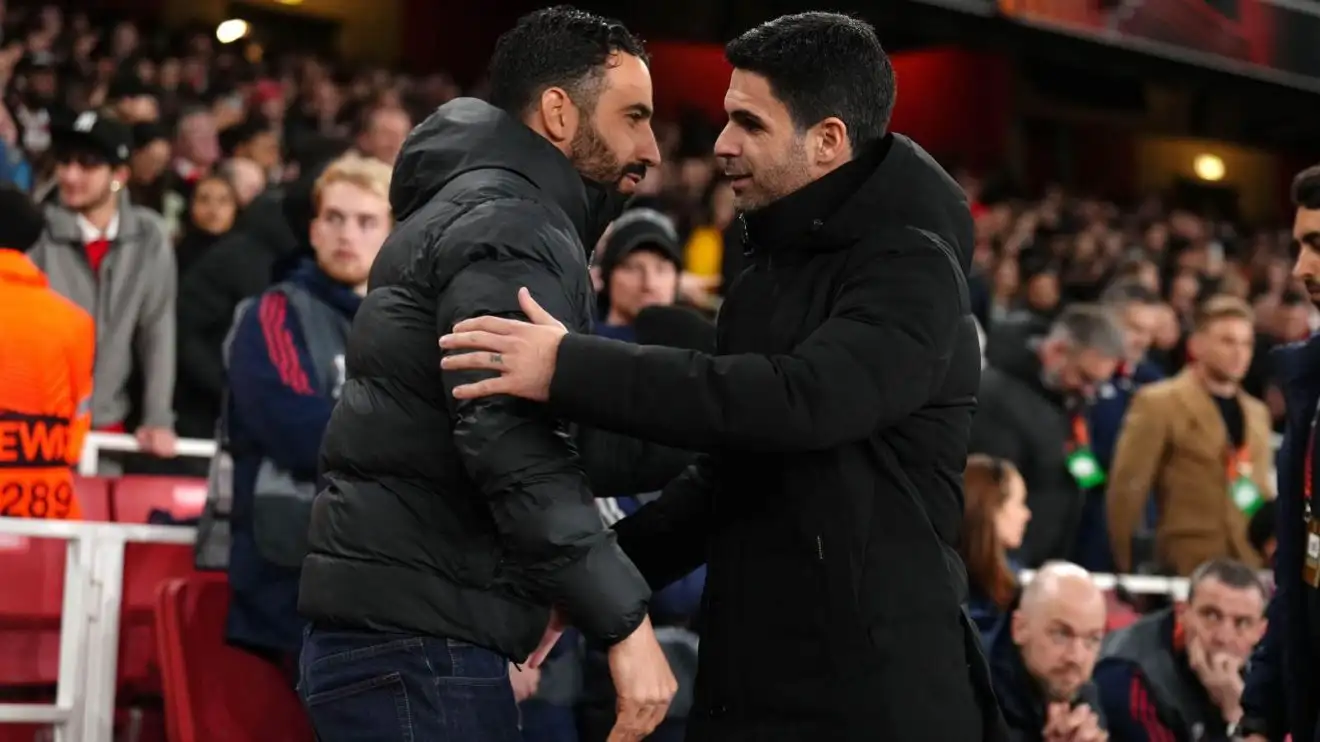 The 'phenomenal' Arteta secret Manchester United must learn from Arsenal 1 Individual Utd head train Ruben Amorim is greeted by Arsenal supervisor Mikel Arteta