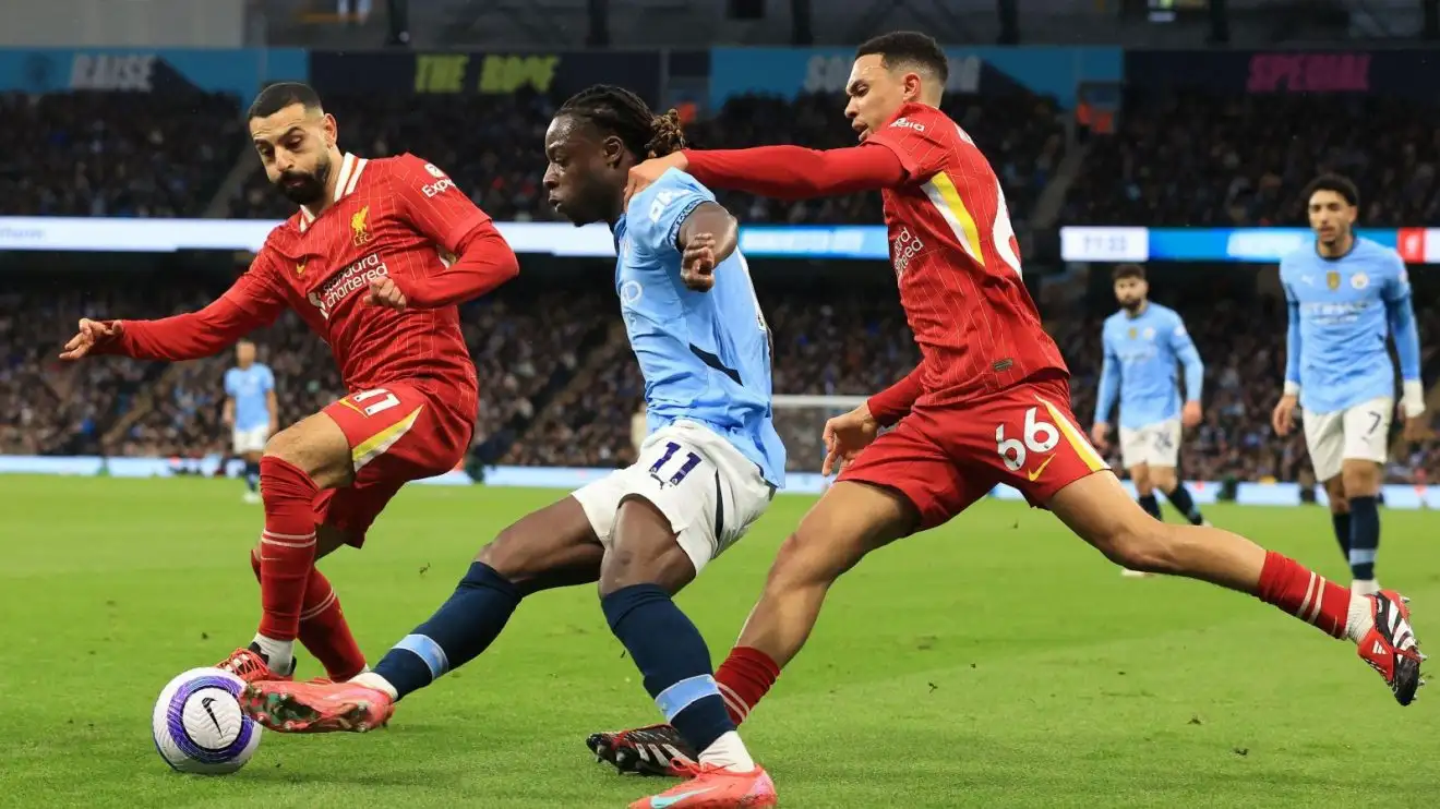 Mo Salah and three Liverpool teammates enjoyed 'one of easiest away wins' 1 Mo Salah and Trent Alexander-Arnold of Liverpool tackle Manchester City onward Jeremy Doku