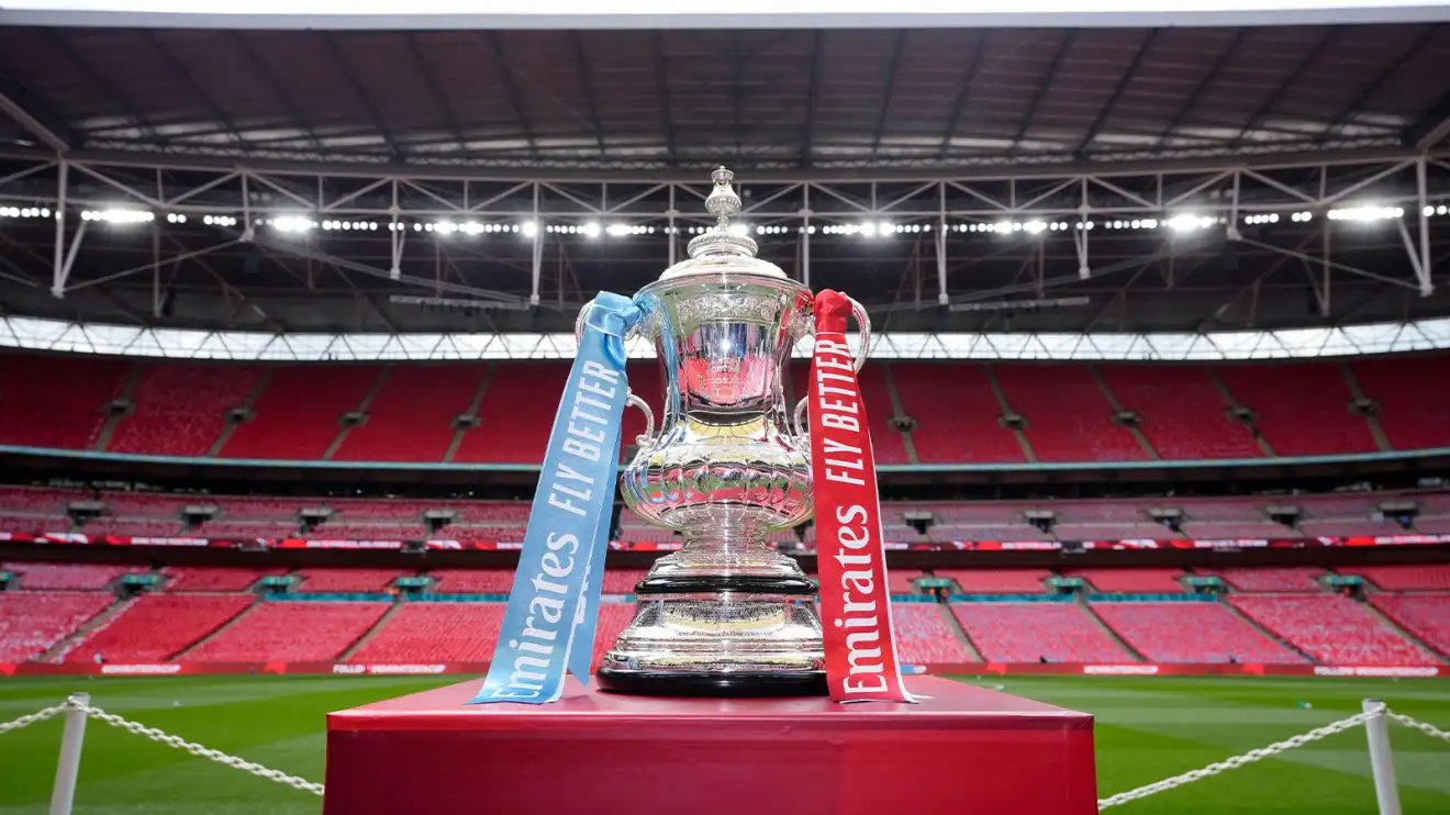 The FA Mug on a plinth at an bare Wembley arena