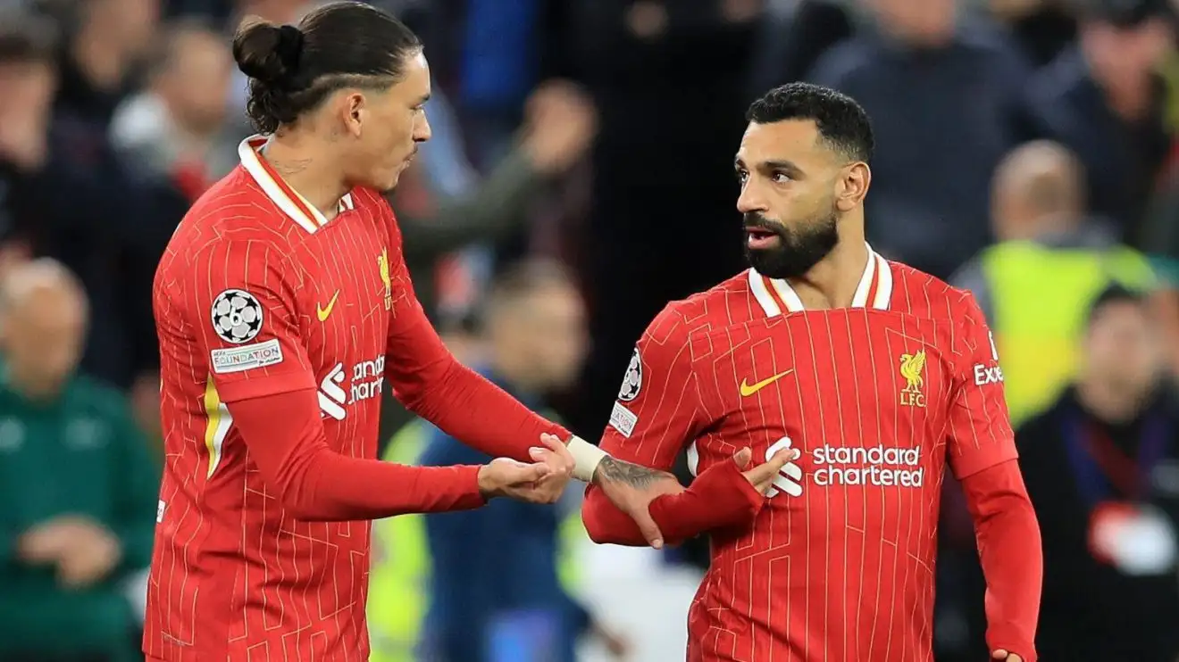 Huge Liverpool boost with exit route for key star 'unlikely' amid new deal 'optimism' 1 Liverpool duo Mohamed Salah as well as Darwin Nunez throughout a match
