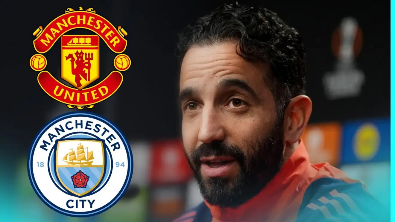Manchester United lose key defender ahead of derby clash 1 Ruben Amorim with the Manchester Joined and also City badges