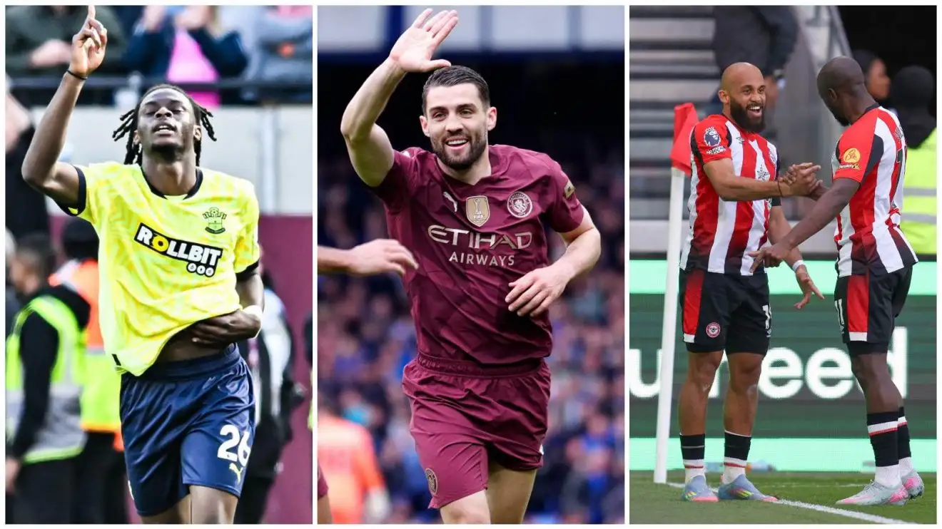 Lesley Ugochukwu, Mateo Kovacic, Bryan Mbeumo and Yoane Wissa all celebrating