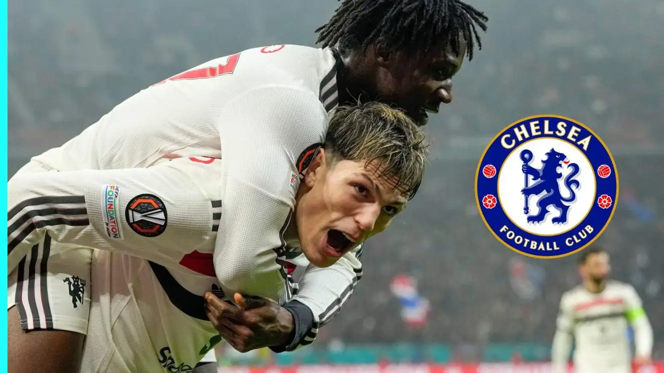 Man Utd want 'PSR profit' as Chelsea 'target' Mainoo and Garnacho 1 Alejandro Garnacho and also Kobbie Mainoo through the Chelsea badge