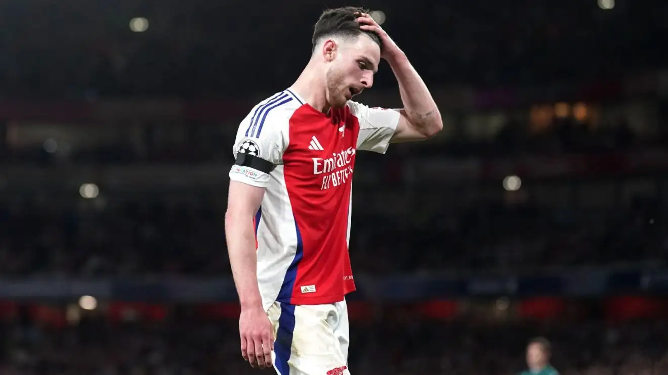 Arsenal had 'fear to win' v PSG as 'psychological hurdle' keeps holding Gunners back 1 Arsenal midfielder Declan Rice appearances dejected during a match