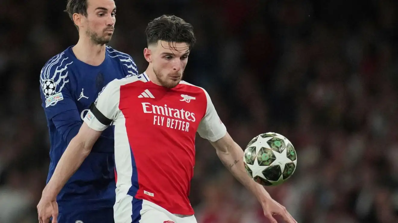 Rooney explains why a 'wrong decision' from Rice cost Arsenal v PSG 1 Arsenal midfielder Declan Rice during a suit