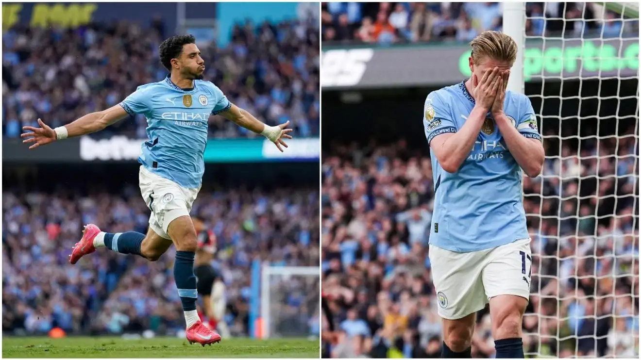 Pemain Manchester City Omar Marmoush dan Kevin De Bruyne
