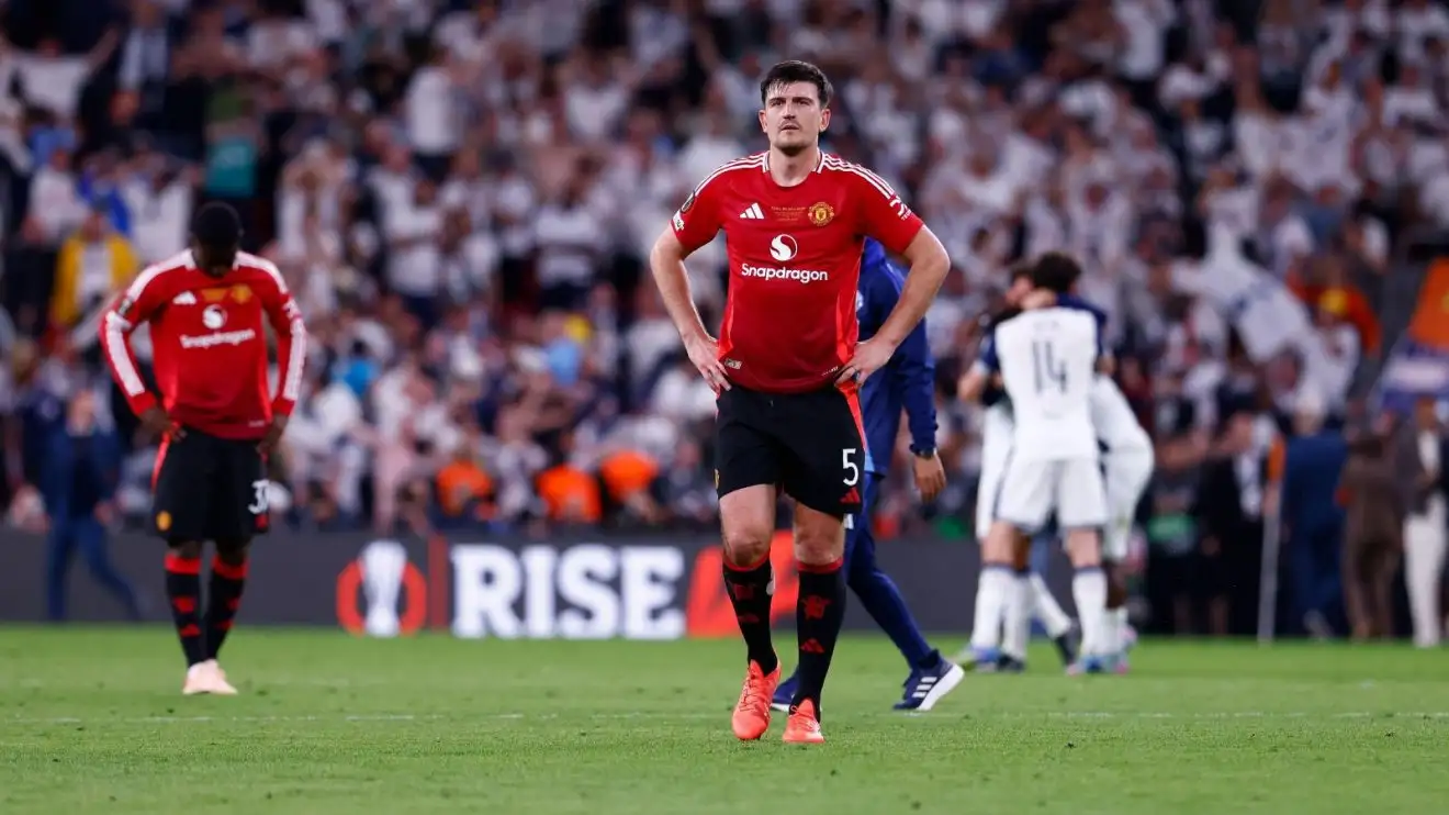 Manchester United 'doom spiral' will take them into the Championship 1 Manchester Joined defender Harry Maguire reacts as Spurs win the Europa League