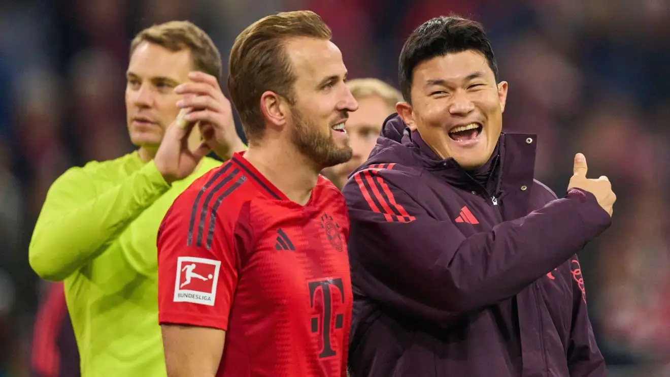Man Utd, Liverpool, Chelsea 'offered' Bayern star as Maresca 'looks to add' new defender 1 Bayern defender Kim Minutes-jae laughs via Harry Kane after a suit