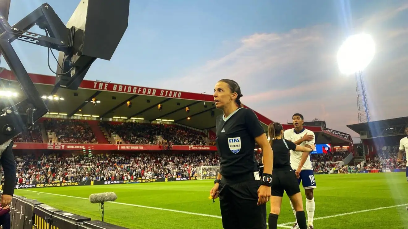 Bellingham 'put foot through water cooler' after 'chasing' and 'screeching' at ref - but no proof exists - Football365 1 Stephanie Frappart checks the display sterilize as England gamer Jude Bellingham outcries