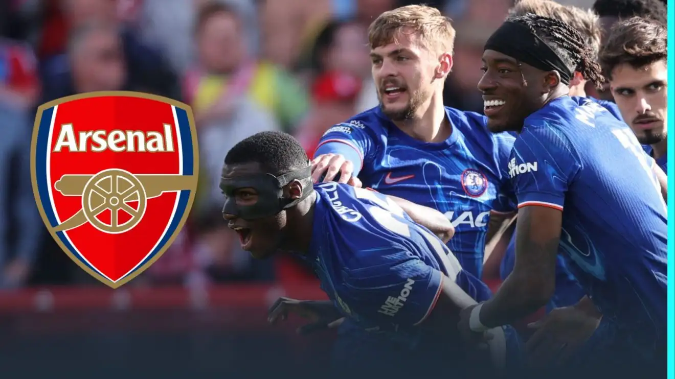 Arsenal ‘monitoring’ Chelsea winger in surprise transfer link 1 Noni Madueke celebrates using his Chelsea group-mates, and the Arsenal badge