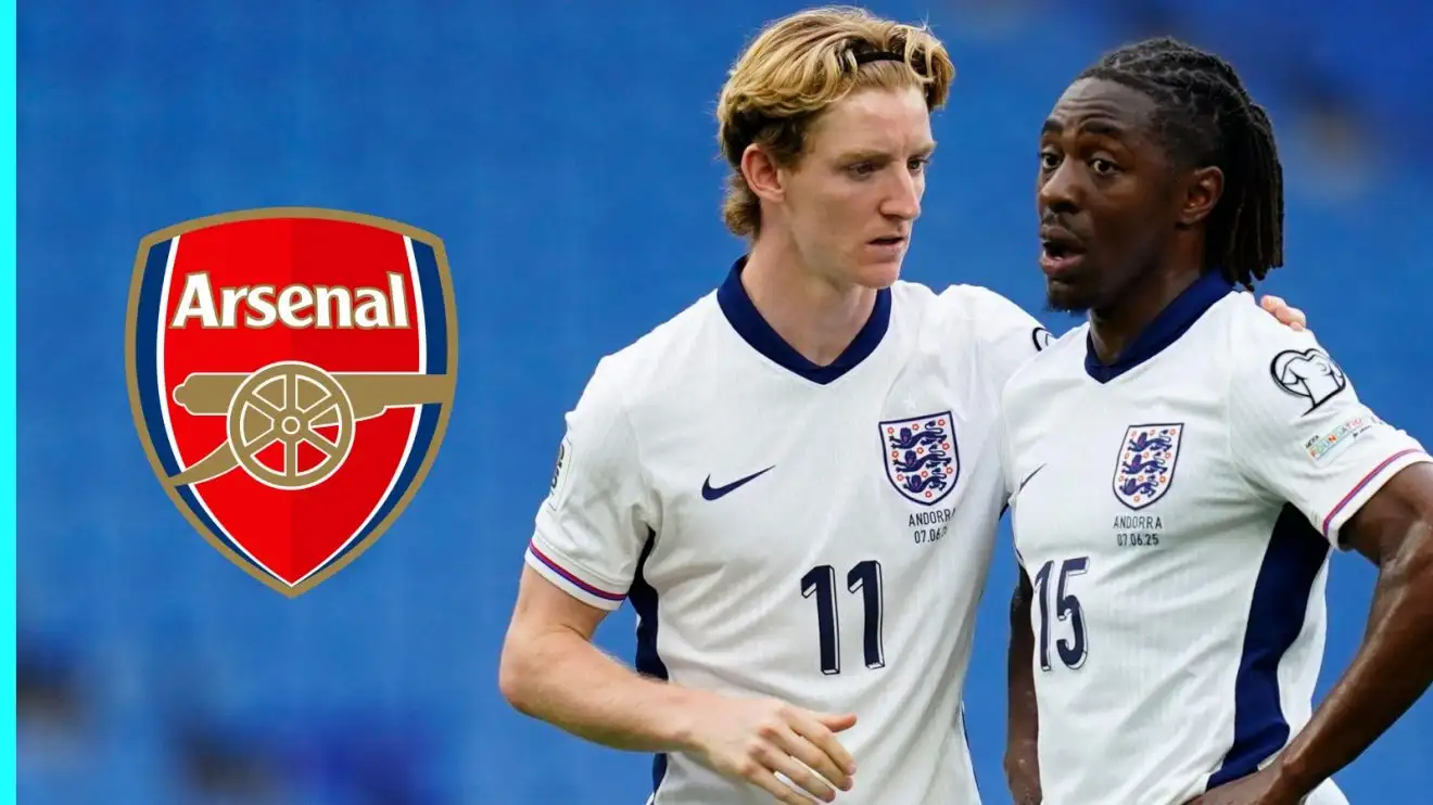 Romano reveals Premier League star has 'opened door' to Arsenal transfer 'in clear way' 1 The Arsenal badge with Eberechi Eze and Anthony Gordon