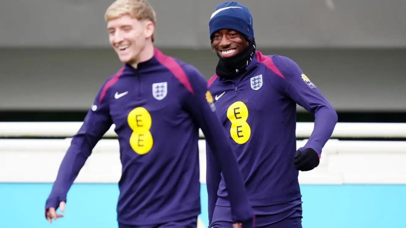 Arsenal 'agree personal terms' with Chelsea winger Madueke 1 Tool kit transfer target Noni Madueke and also Anthony Gordon during an England training session