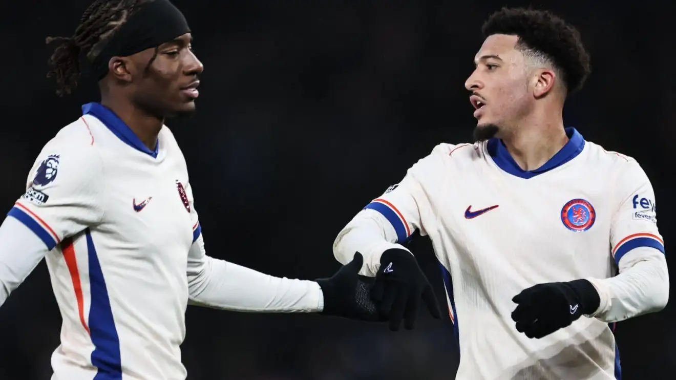 Man Utd, Juventus reach 'agreement' for Sancho transfer 1 Chelsea players Jadon Sancho and Noni Madueke throughout a suit