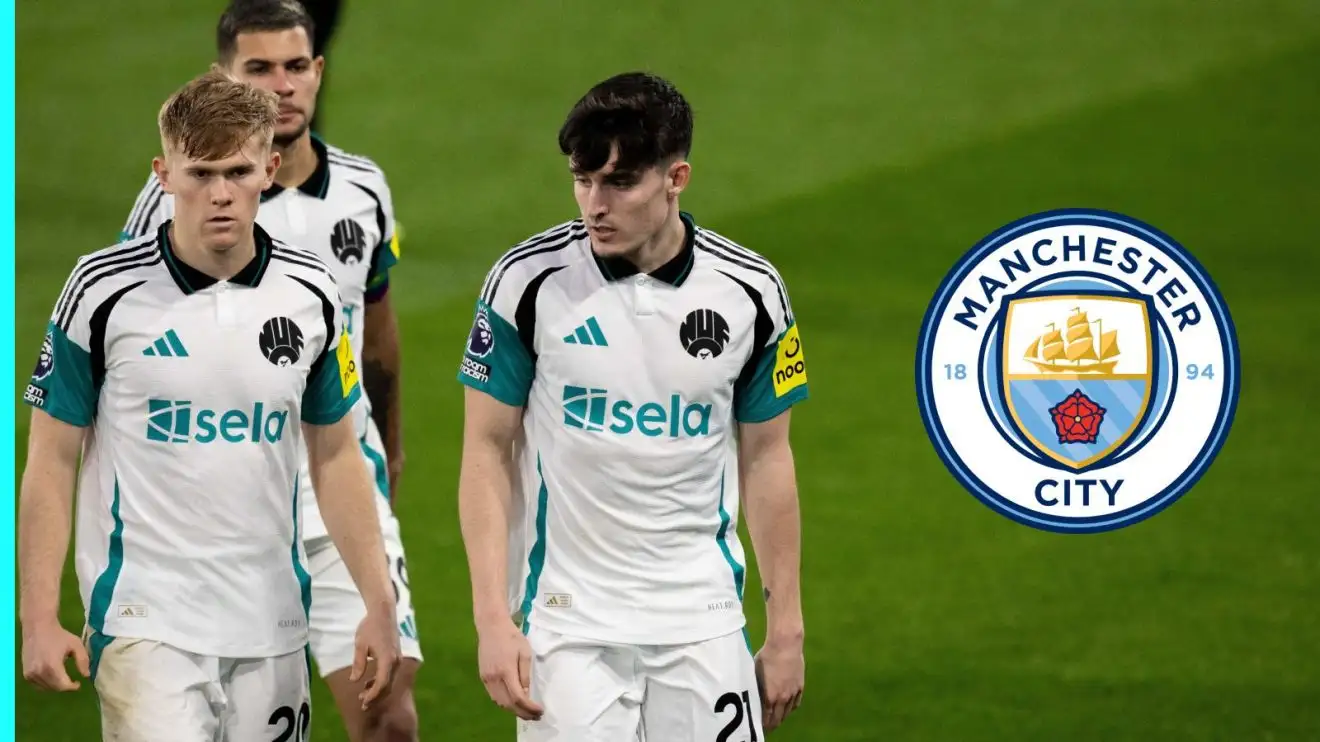 Man City launch 'fresh move' for Newcastle and England defender 1 Newcastle defenders Tino Livramento and also Lewis Hall and also the Male Metropolitan badge