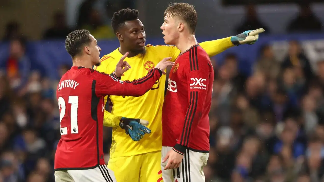 Man Utd transfer blow as outcast 'rejects' two clubs 1 Individual Utd trio Antony, Rasmus Hojlund as well as Andre Onana confront off during a match