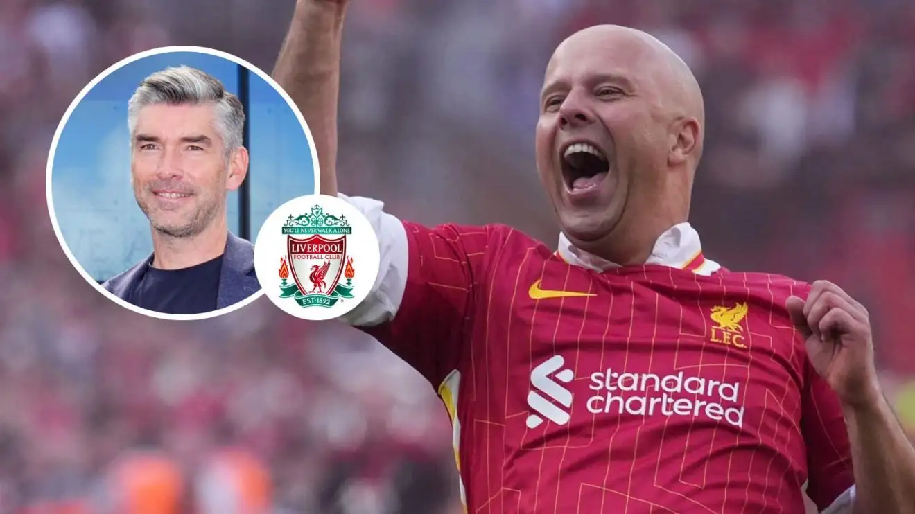 Liverpool 'pathetic' and 'not fooling anyone' with transfer panic 1 Arne Connector rejoicing in a red Liverpool top from last period with a miniscule image of Richard Hughes smiling in a circle as well as the Liverpool badge next off to him