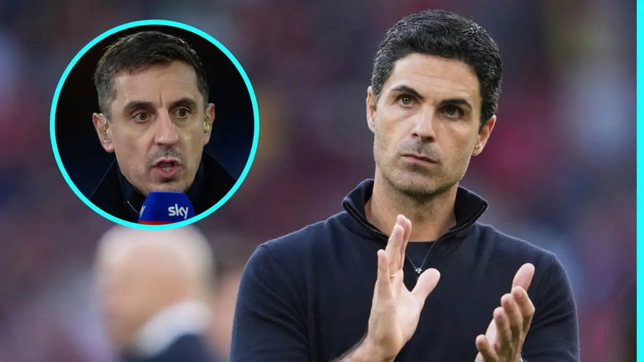 Arteta 'handbrake' retort exposed as Neville the spokesperson for '70,000 Arsenal fans' 1 Gary Neville and Mikel Arteta