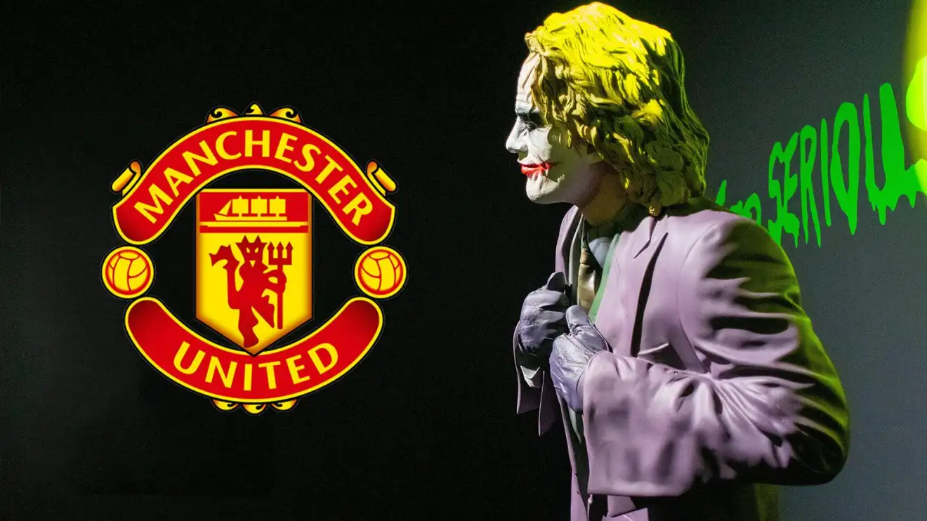 Man Utd are The Joker and 'always the villain' in painful Batman analogy 1 The Joker and Dude Utd badge.