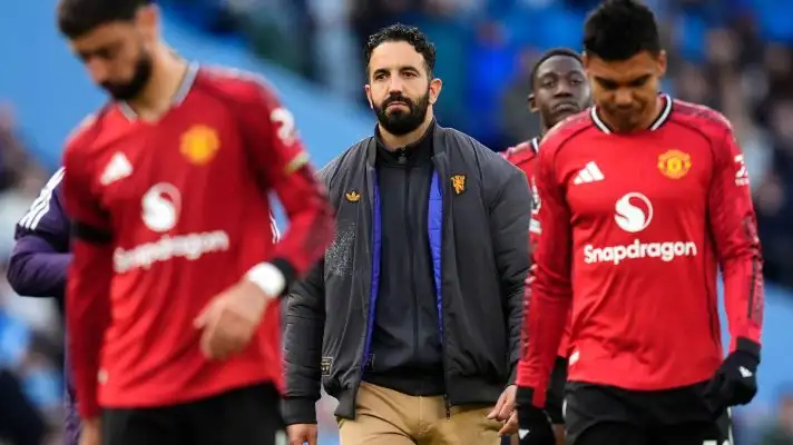 Ruben Amorim trudges off after Manchester United's 3-0 defeat to Manchester City