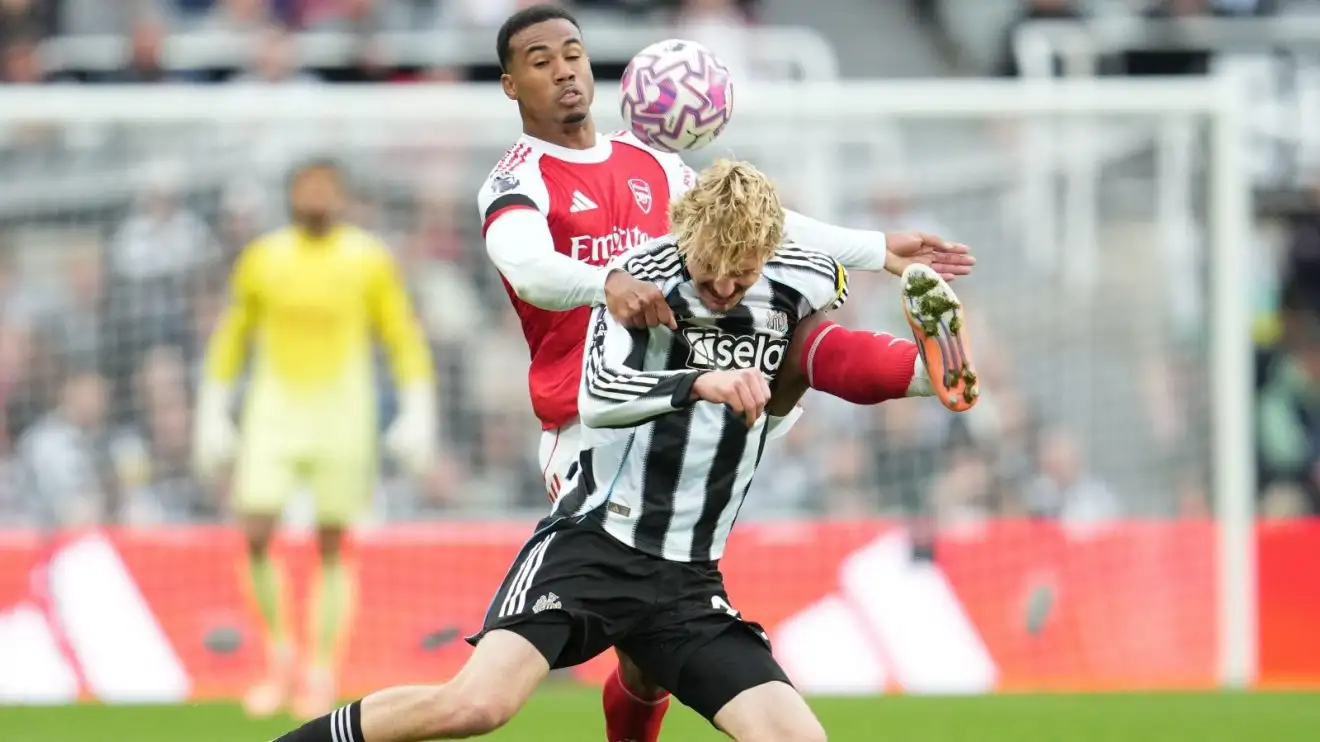 'Embarrassing' Arsenal player 'lucky' to avoid red card against Newcastle 1 Arsenal protector Gabriel battles for the ball through Nick Woltemade