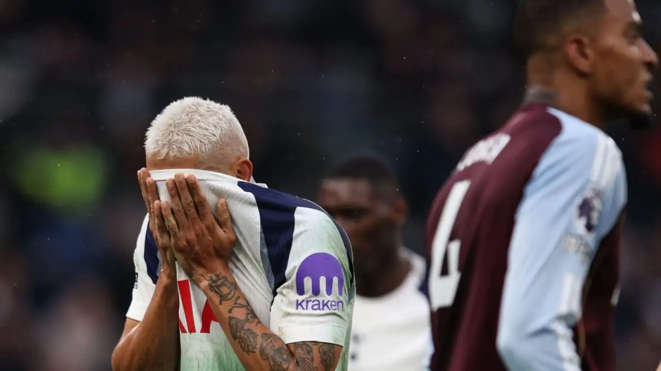 Richarlison reacts during a 2-1 Premier League home defeat for Tottenham against Aston Villa
