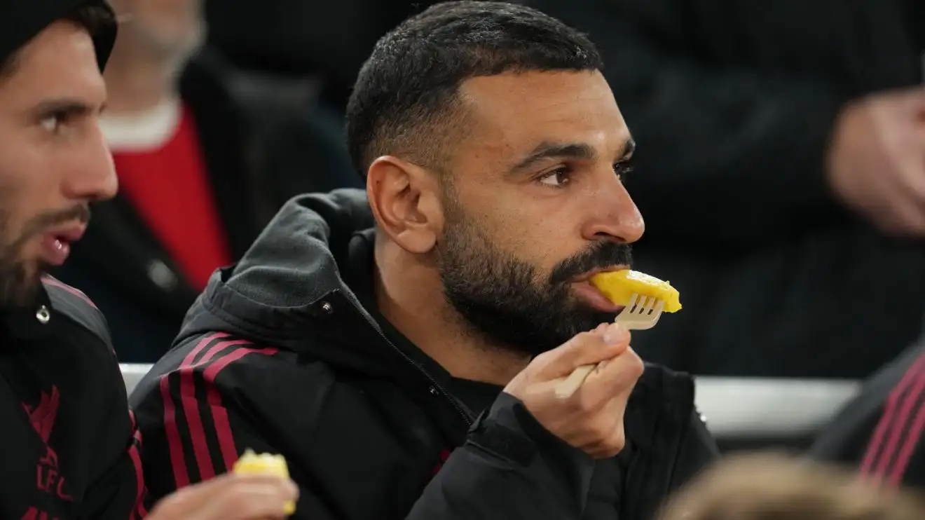 Is Salah finished? Liverpool form raises questions as Saudi deal remains on table 1 Liverpool forward Mohamed Salah consuming fruit while rested on the church bench
