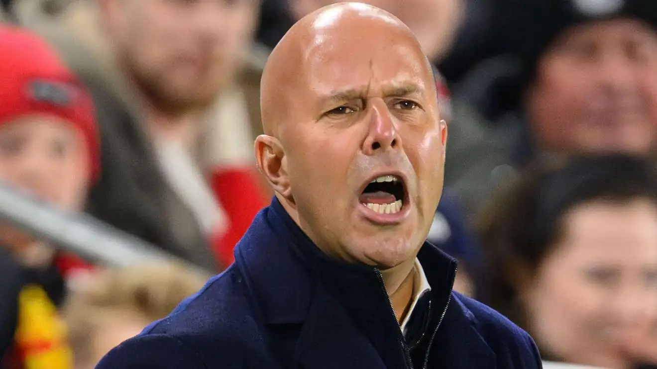 Liverpool boss Arne Slot shouts during a game