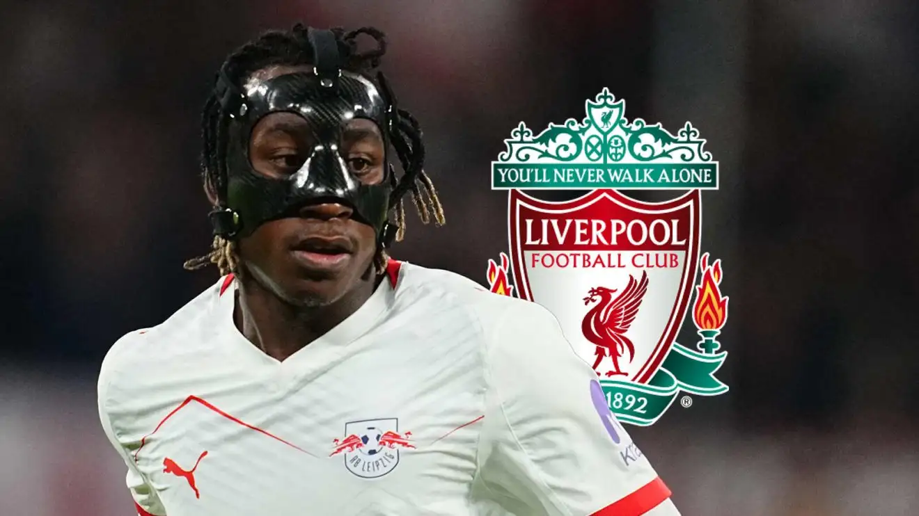 Yan Diomande with Liverpool badge