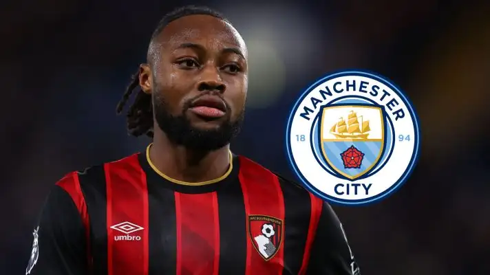 Antoine Semenyo and the Manchester City badge