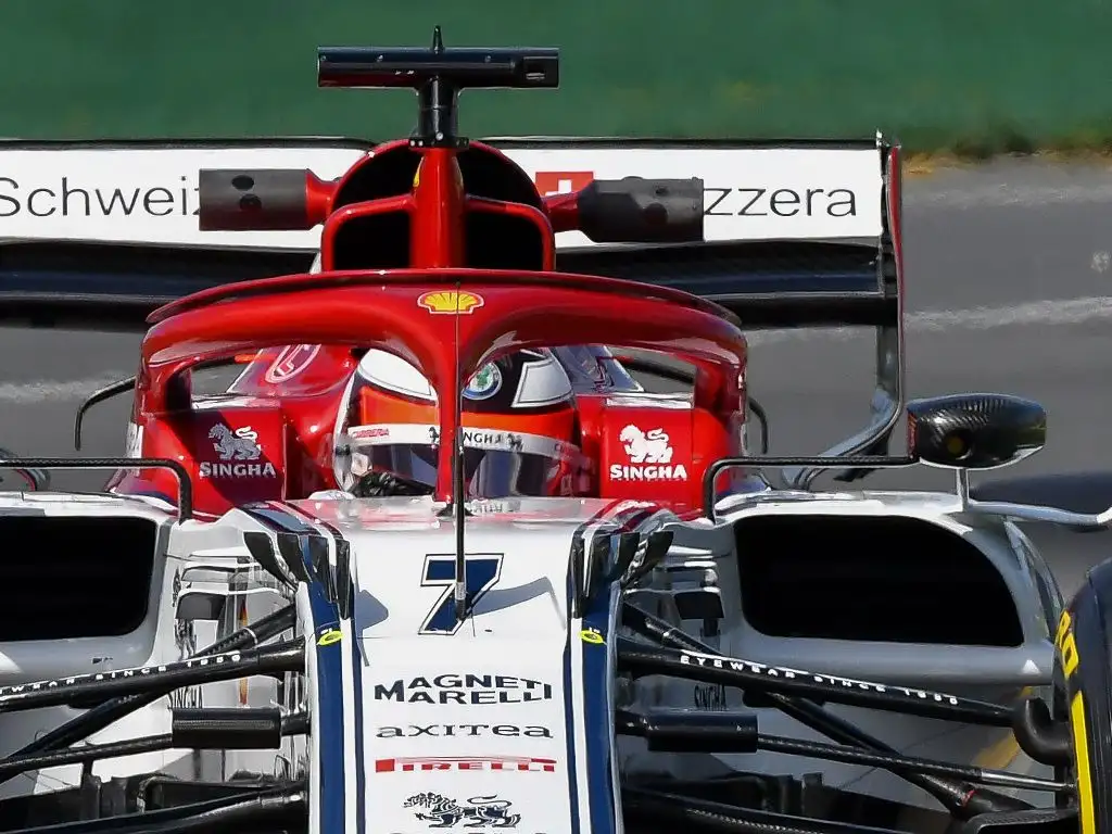 Kimi Raikkonen was forced to stop early in the 2019 Australian GP after a visor tear-off got stuck in his brake duct.