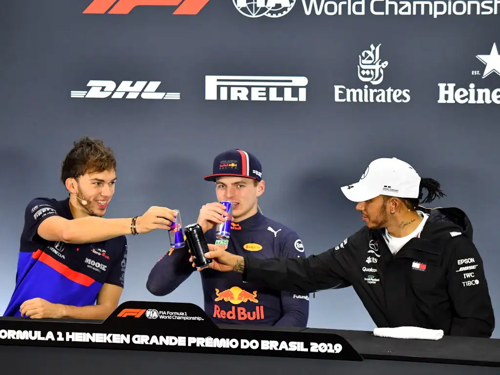 Pierre Gasly Max Verstappen and Lewis Hamilton