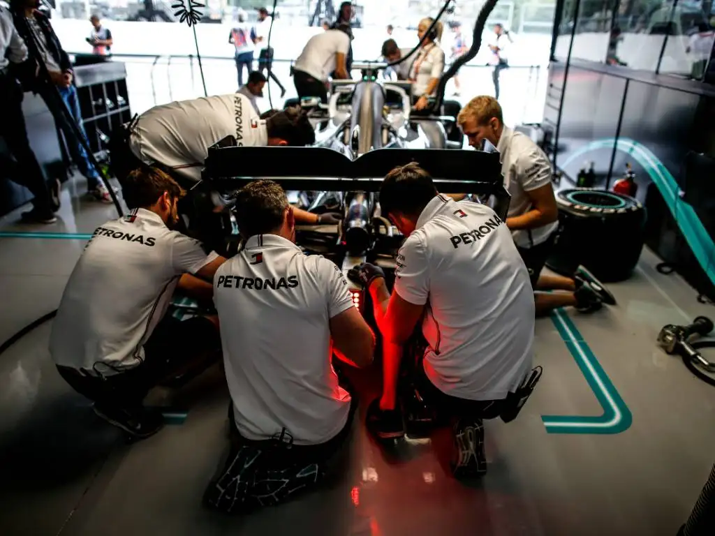 Mercedes mechanics at work in the garage