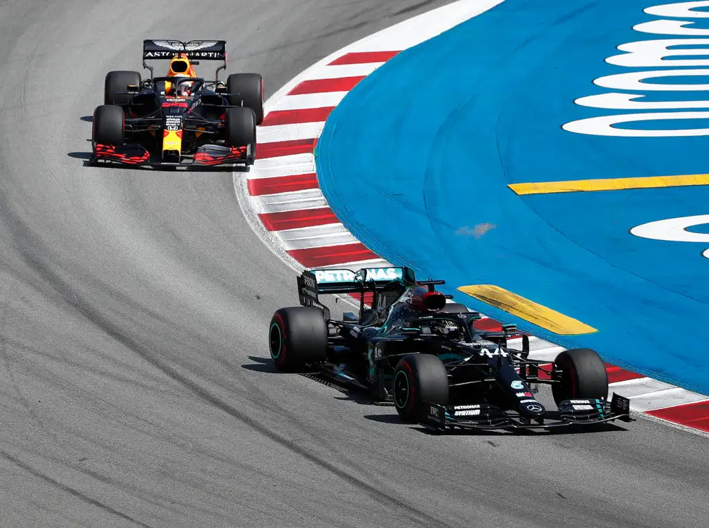 Mercedes Red Bull Lewis Hamilton leads Verstappen